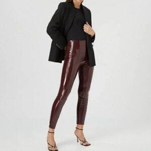 Spanx Faux Patent Leather Leggings in Ruby NWT